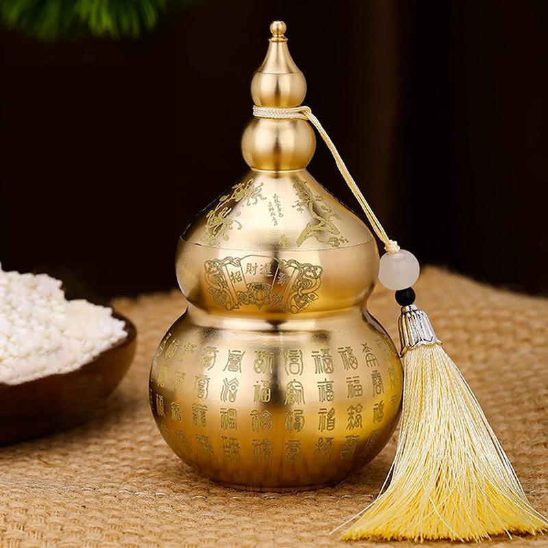 Gourd Ornament: Open-Top Chinese-Style Brass Feng Shui Gourd—Desktop Wealth-Bringing Carved Feng Shui Decorative Item