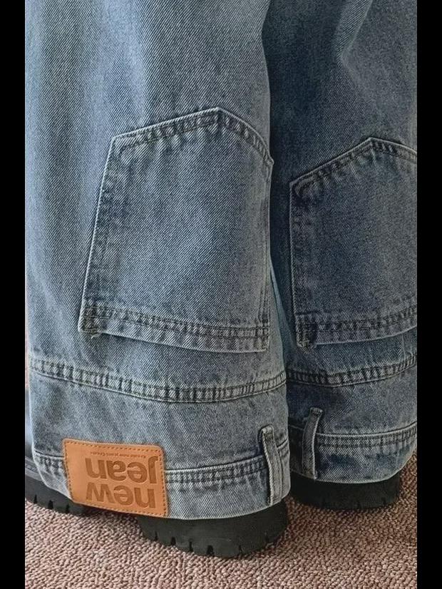 Inverted Design Hip-Hop Street Jeans for Men - Loose, Straight Fit