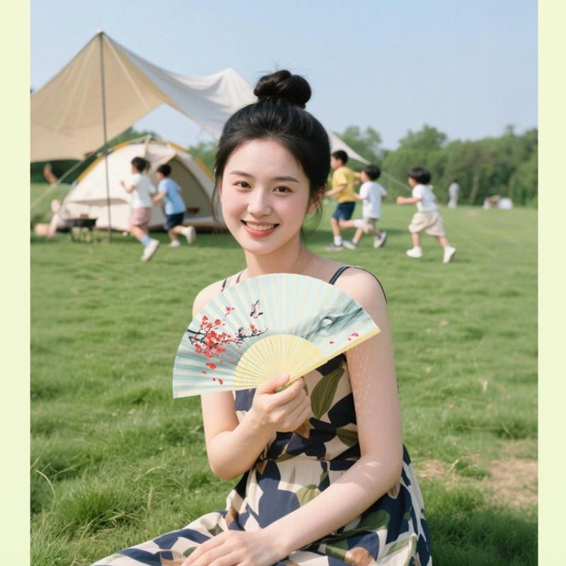 Chinese Style Bamboo Folding Hand Fan Feather Print Handheld Fan for Dance Photo Home Decor Gift