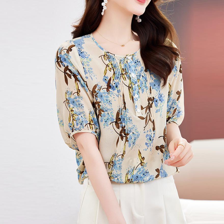 

Трендовый бренд шелковый топ женский с коротким рукавом новый шелк тутового дерева темпераментный топ тонкая рубашка 2XL