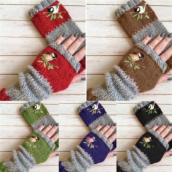 1 Pair Mittens Useful Multi-Functional Durable Women Knitted Handmade Embroidery Gloves for Hiking