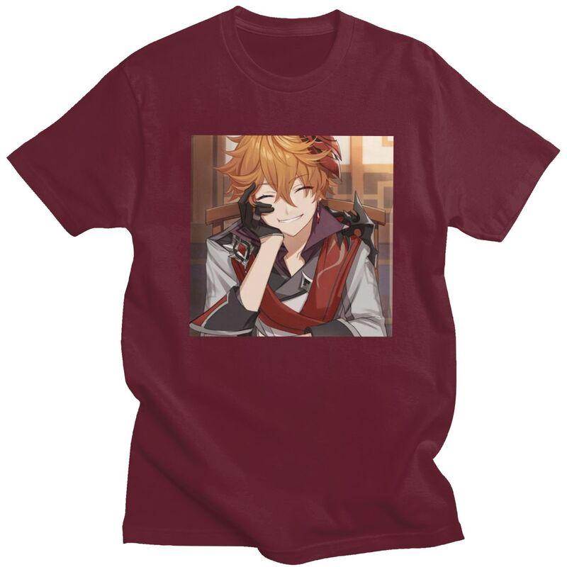 Maglietta Personalizzata Childe Tartaglia Genshin Impact da Uomo 100% Cotone T-shirt Maniche Corte Magliette Vestibilità Slim Clothing