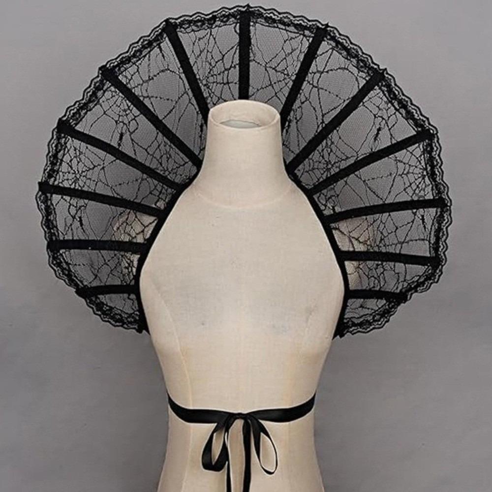 Lace Queen Cosplay Cloak Mesh Halloween Costume Accessories Victorian Stand Up Collar Women