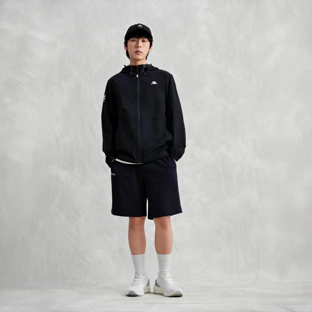 Kappa Gara Series Sports Casual High Elastic Zipper Hooded Waterproof UV Resistant Windbreaker Men Outerwear Black K0E32FJ43-990