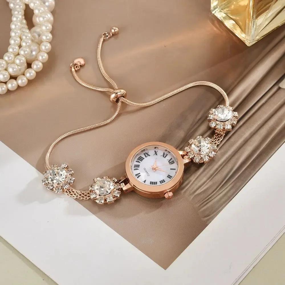 

Luxurious Quartz Watch Women s Style Free Adjustments Bracelet Large Diamond Elegance Fashionable Timepiece Ladies Wristwatch розового золота