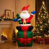 Lighted Christmas Inflatable Santa Holding Presents On a Colorful Gift, Electric Holiday Decoration for Shop Displays, Entryways, and Party Venues