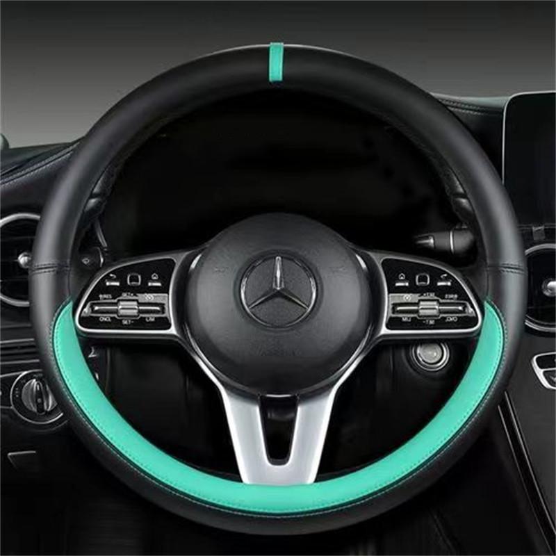 Full Leather Universal Car Steering Wheel Cover Breathable Anti Slip Car Decoration 37-38cm Steering Wheel Cover Accessories