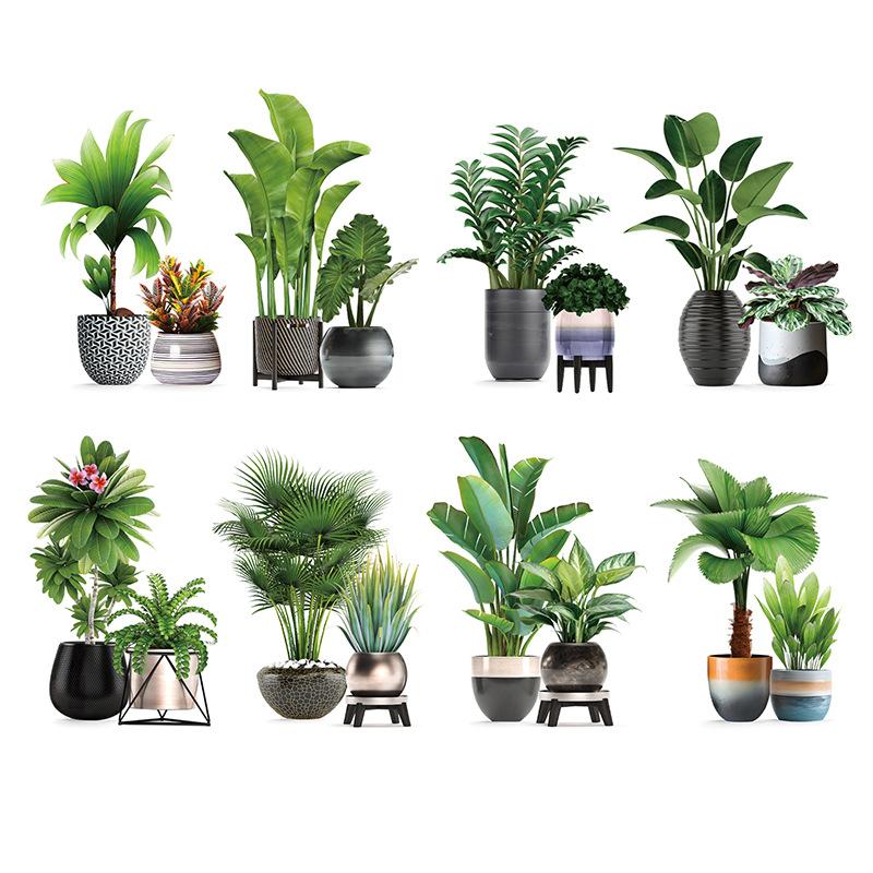 Potted Green Plant Wall Sticker Turtle Back Bamboo Leaf Decor for Restaurant Living Room Balcony Glass Door Bathroom Vinyl Adhesive Decal
