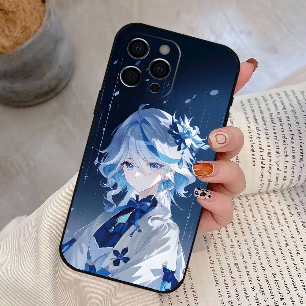 Genshin Impact Furina Phone Case For iPhone 17,16,15,14,13,12,11 Plus,Pro Max,XS,Soft Silicone Black Cover