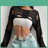Top lavorato all'uncinetto con trafori a maniche lunghe Streetwear per Donna