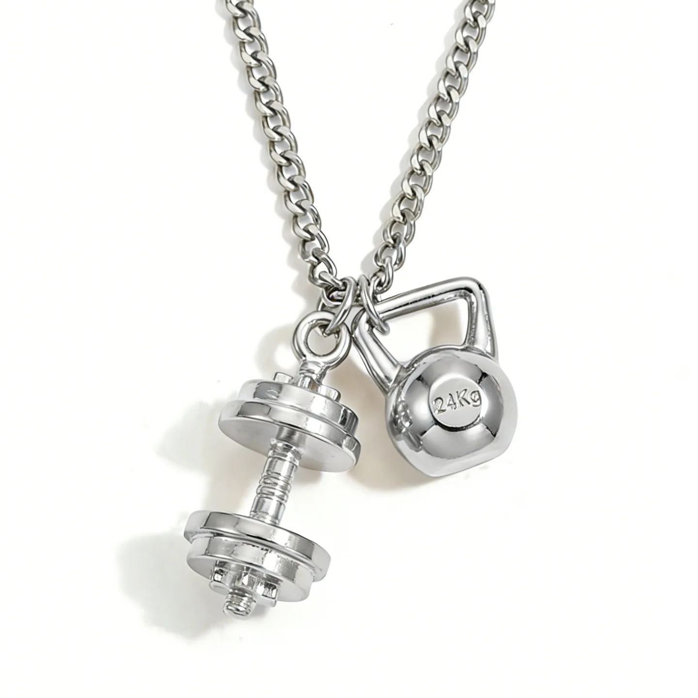 Men s Fitness Dumbbell Kettlebell Pendant Necklace Hip Hop Punk Sports Hypoallergenic Chian Jewelry Gift for Fitness Lovers