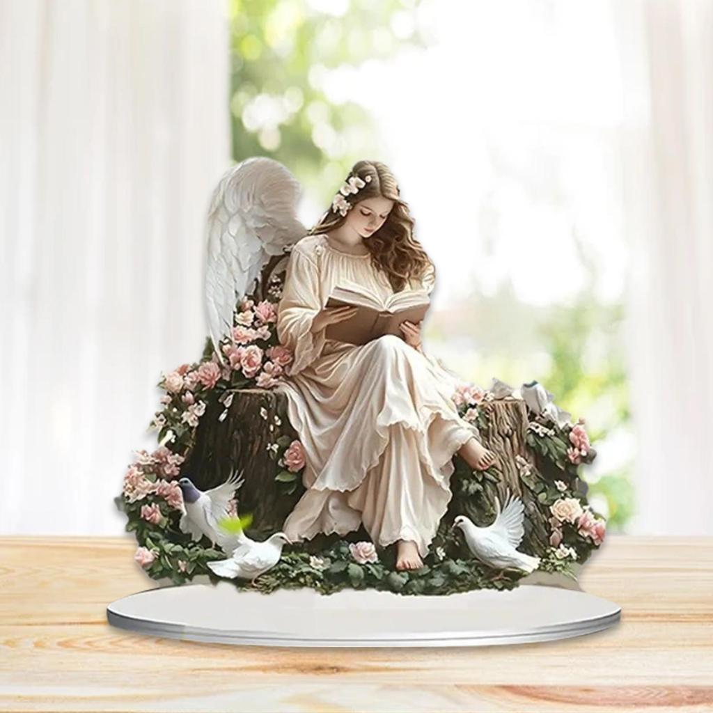 Acrylic Angel Fairy Decor, Desktop Display Ornament, Attractive 2D Flat Sign with Base for Living