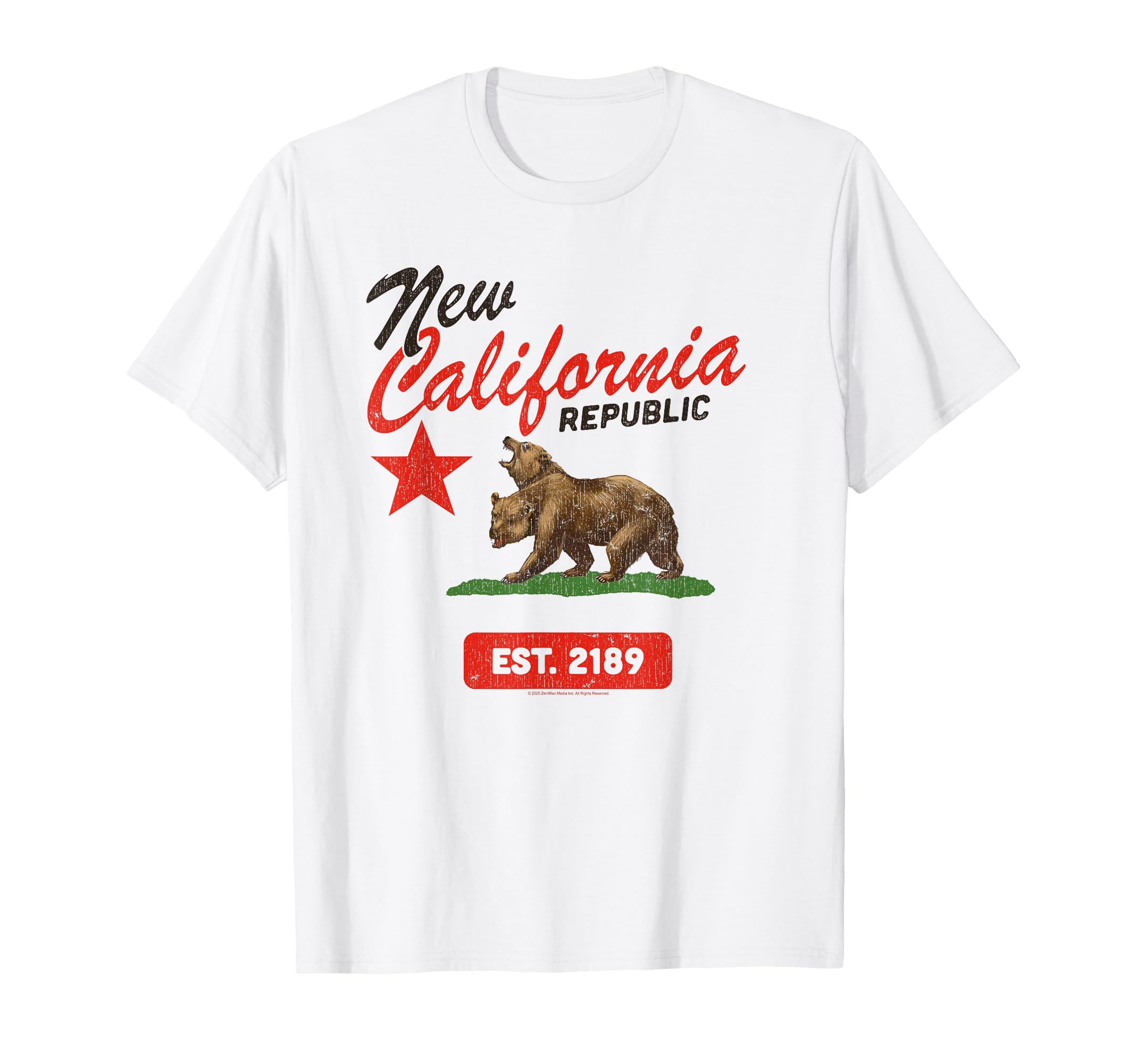 Футболка с изображением флага Новой Калифорнийской Республики из игры Fallout, основана в 2189 году.