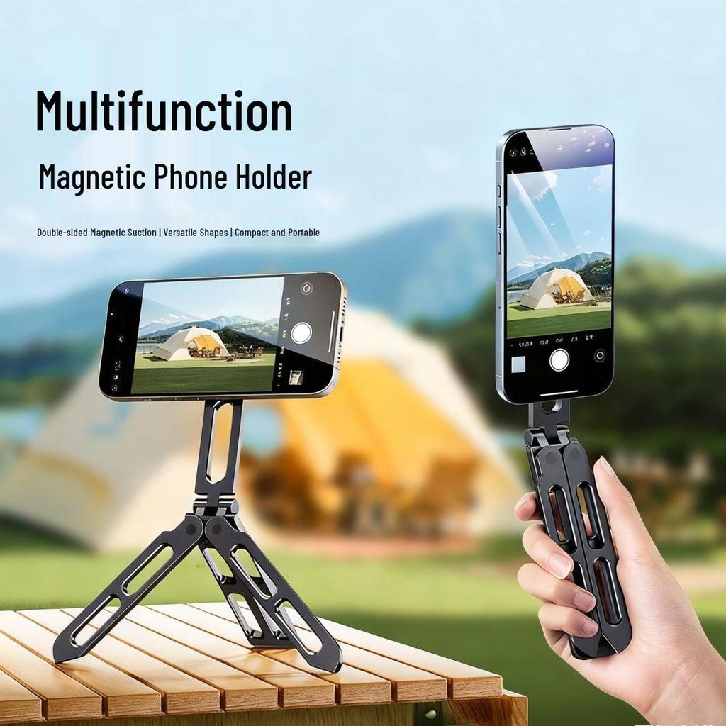 Ultra-thin Magnetic Phone Stand: MagSafe, Selfie Stick, Portable Alloy Tripod