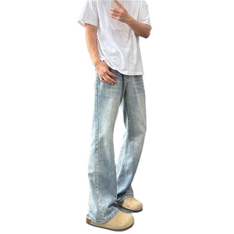American High Street High Waist Lift Pants Men's Retro Blue Scimitar Jeans Straight Tube Micro-pull Pants