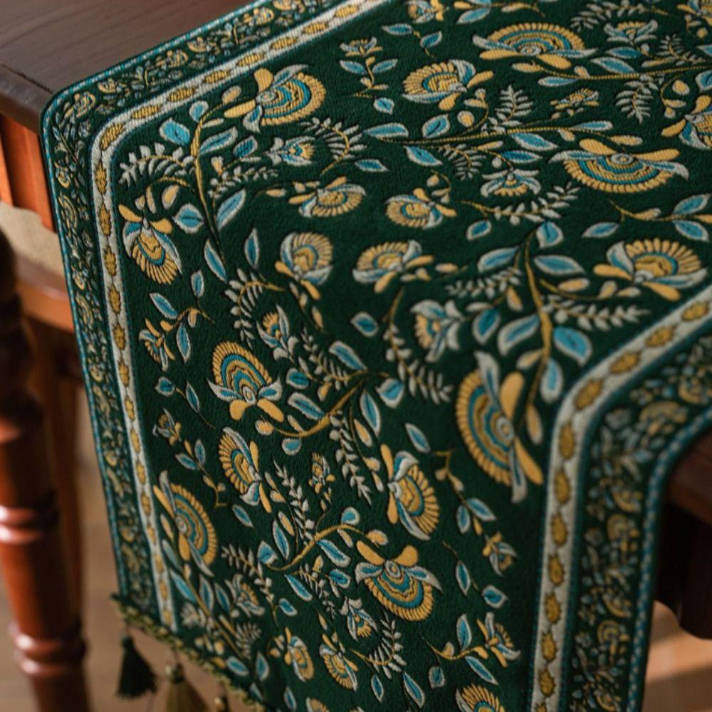 with Tassel Ethnic Style Table Runner Cotton Tablecloth Table Flag Table Cover  Table Decor