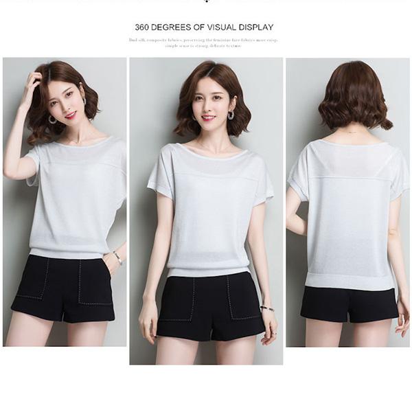 Plus Size Loose Summer Bat Sleeve Bright Silk Jersey Short Sleeve T-shirt for Women 40kg-100kg