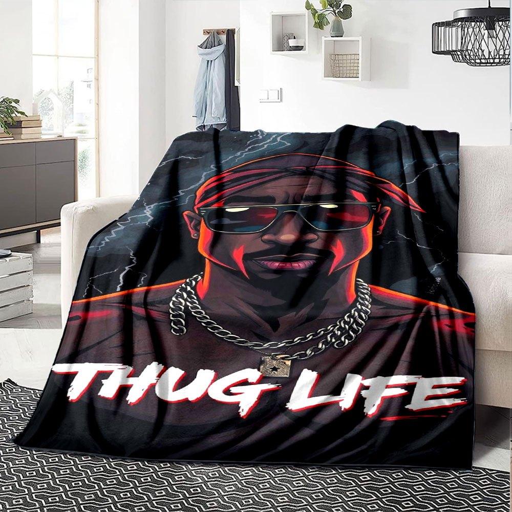 1pc 2PacHip Hop Blanket Soft Lightweight All Season Multi Purpose Throw for Sofa, Bed, Office & Picnics, French Style with Iconic Album Art & Quotes