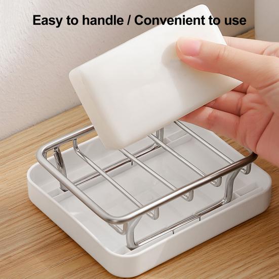 Suport de Săpun din Oțel Inoxidabil cu Strat de Drenaj Independent Design cu Două Straturi Organizator Chiuvetă Baie