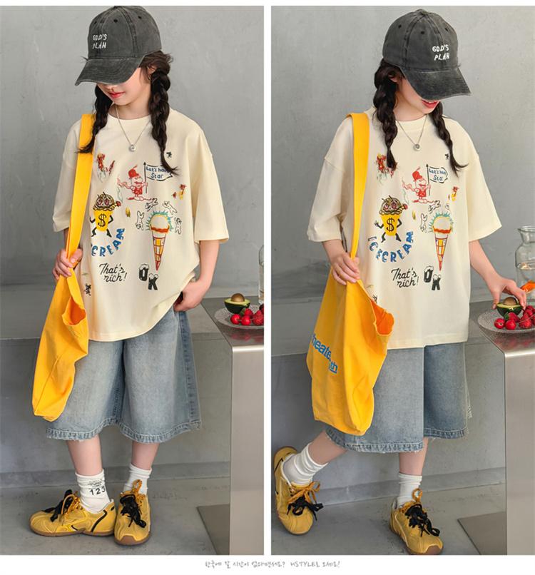 Girls' short sleeved graffiti half sleeved t2026 summer new style children's printed T-shirt big children's stylish top for girls