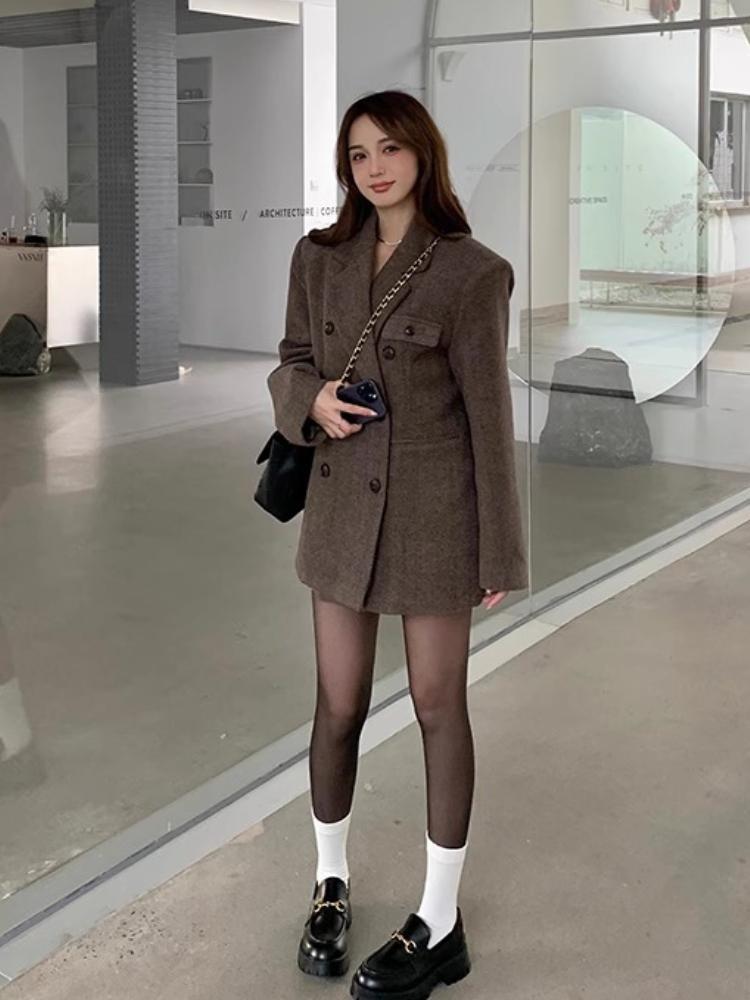 New Korean Chic Elegant Reversible Cashmere Coat Women Autumn Winter Loose Woolen Blazer Jackets Short Streetwear Clothes