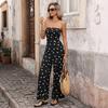 Women's Strapless Sleeveless Jumpsuit Loose Fit High Waist Wide Leg Pants Polka Dot Vintage French Spring Romper