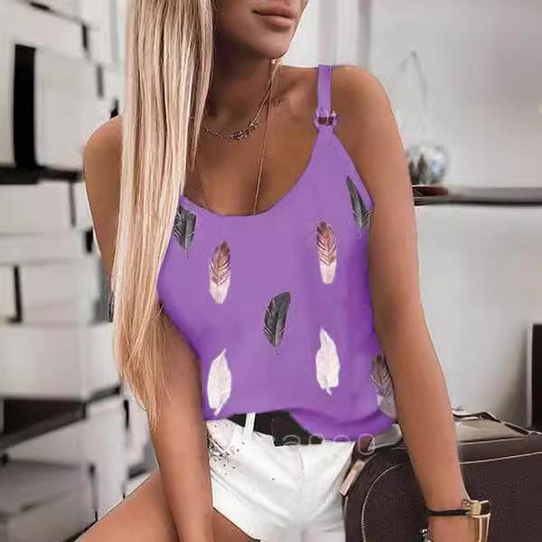 

GMXIA Summer Women s Casual Round-neck Printed Halter Top S фиолетовый