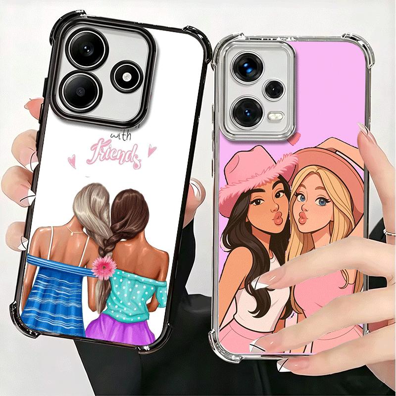 Best Friends Forever Girls Plating Phone Case For Xiaomi Redmi Note 14 15 Pro Plus 13 12 11 11S 11T 10 9S 9 5G Anti-Fall Airabag
