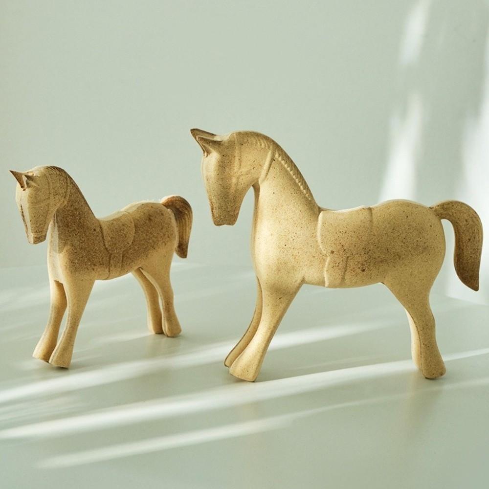 Estátua de Cavalo Feita à Mão Sem Pintura Estilo Fazenda Figura de Cavalo para Exibição na Mesa