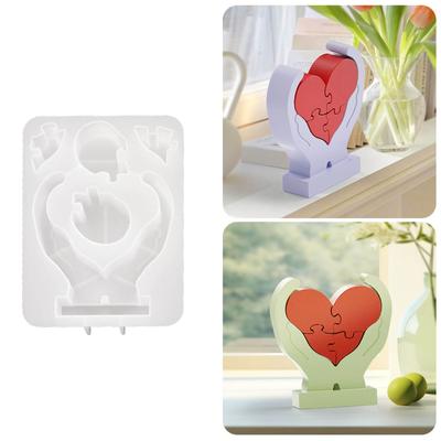 Silicone Decoration Epoxy Mold Cute Hands Holding Heart Puzzle Shaped Mold Valentines Day Ornament Mould for Y Lover
