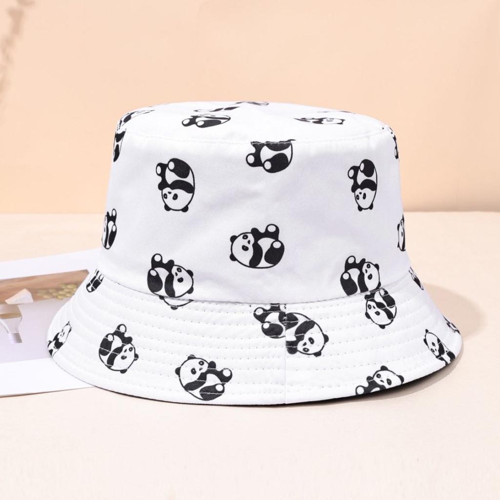 Shien Panda Pattern Print Bucket Hat Female Outdoor Travel Visor Double-Sided Can Be Worn