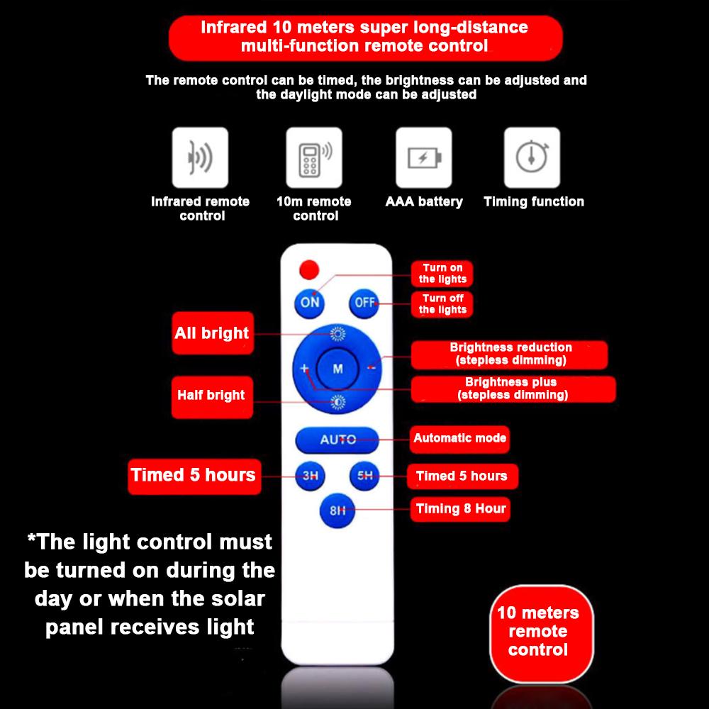 100W Solar LED Light Outdoor Remote Control  Waterproof For Garden Street Spotlight Powerful Solar Powered Floodlight Wall Lamp