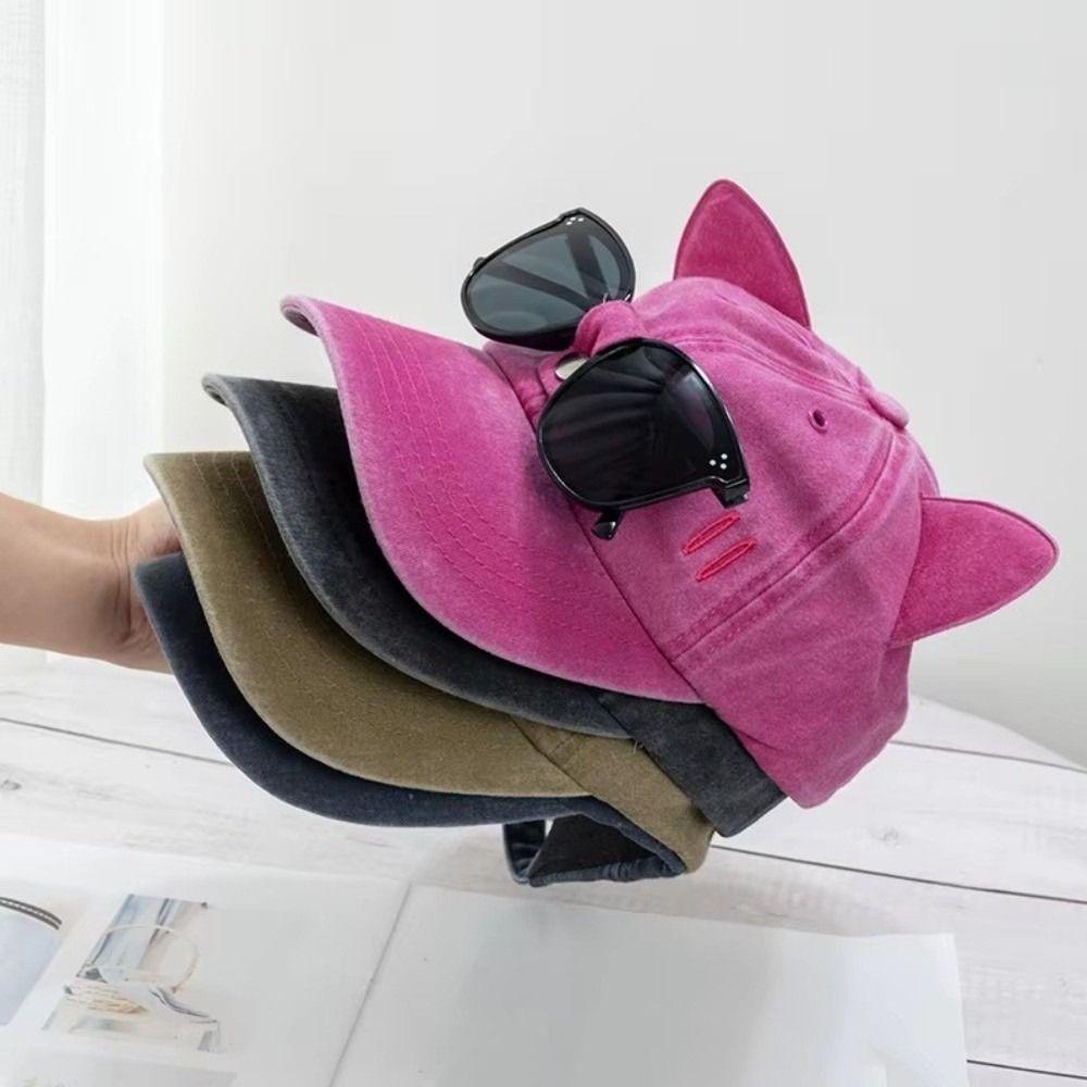 Breathable Cat Ears Baseball Cap Cute Sun Protection Cap Simple Duck Tongue Cap Casual Wear