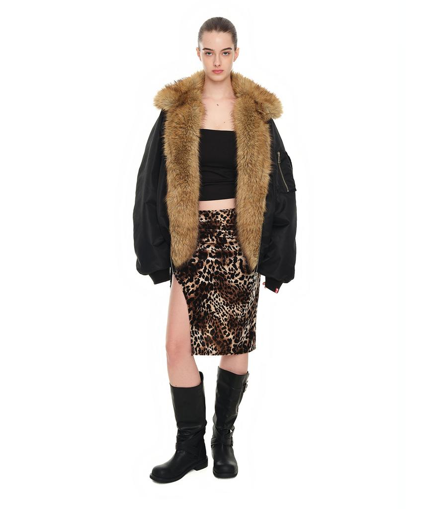 Too Much Tax Velour Midi Skirt Leopard