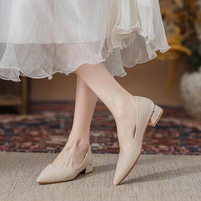 Chaussures simples tendance, bouche peu profonde, tempérament à talon fin, professionnelles pour le travail, chaussures simples pour femmes à talon épais à semelle plate printemps et été 2025