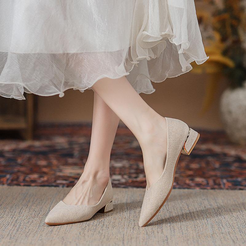 Fashion single shoes, shallow mouth fine heel temperament, professional women's shoes 2025 spring and summer new commuter flat heel women's sing
