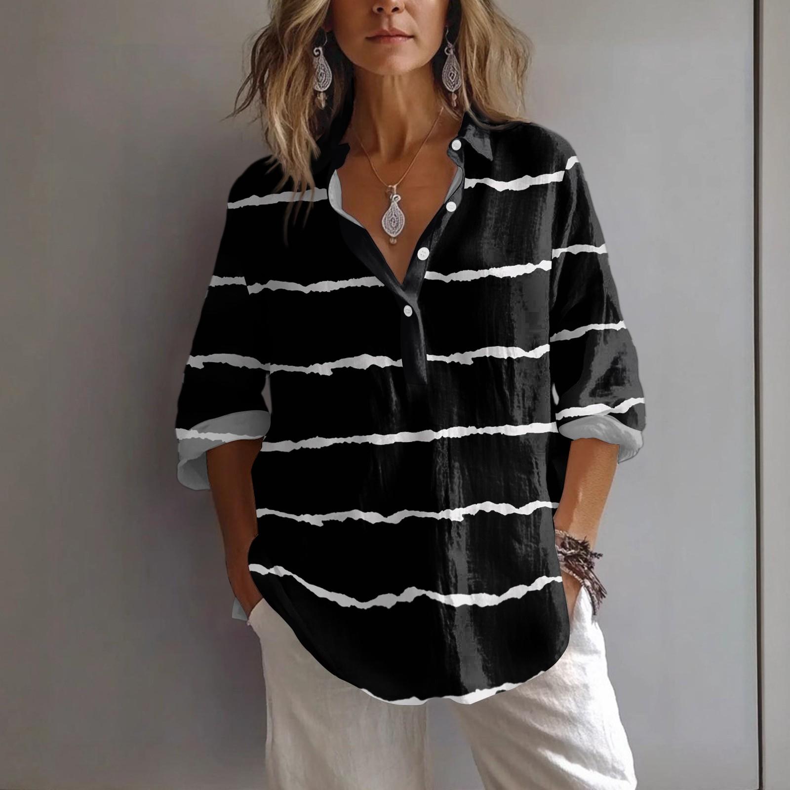 

Жіноча повсякденна весняно-літня вільна сорочка-пуловер з лацканами та принтом XL чорний