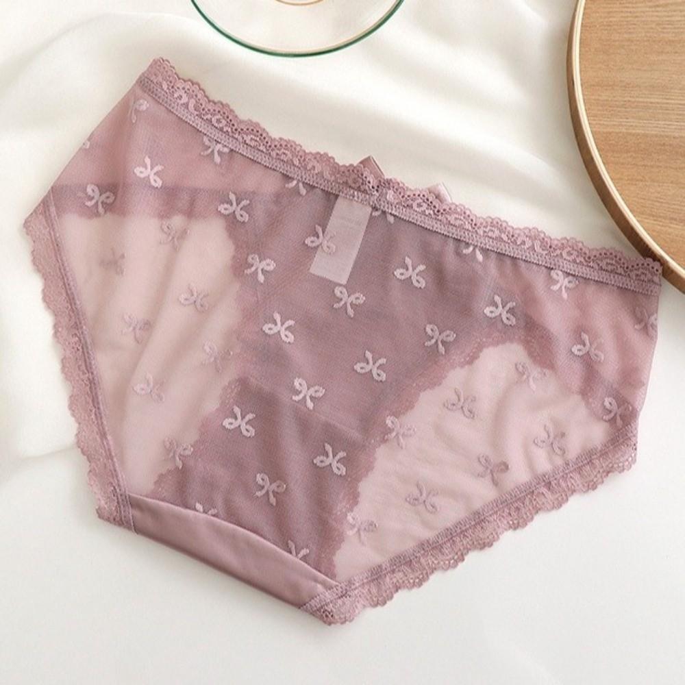 Transparent Underwear for Women Bow Mesh Flower Briefs Sweet Lace Panties  Lady