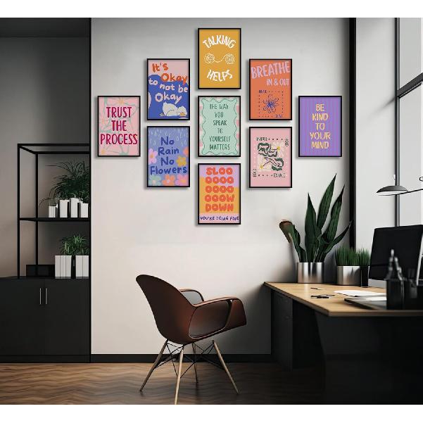 VCCOUI 9Pcs Mental Health Wall Art Therapy Counseling Positive Posters Motivational Quotes Pictures School Counselor Therapist pirational Painting