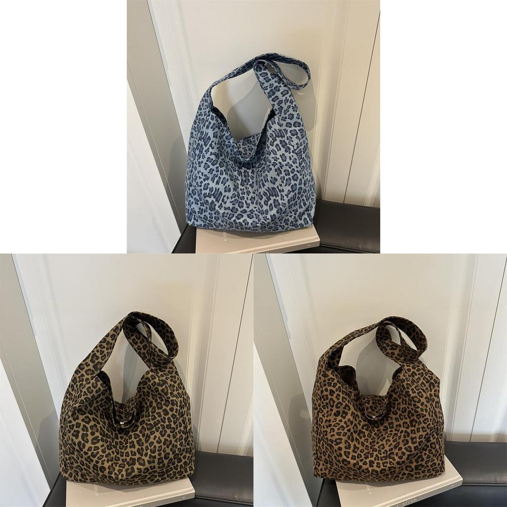 Leopard Print Tote Bag With Canvas Interior For Daily Use In Retro European Style