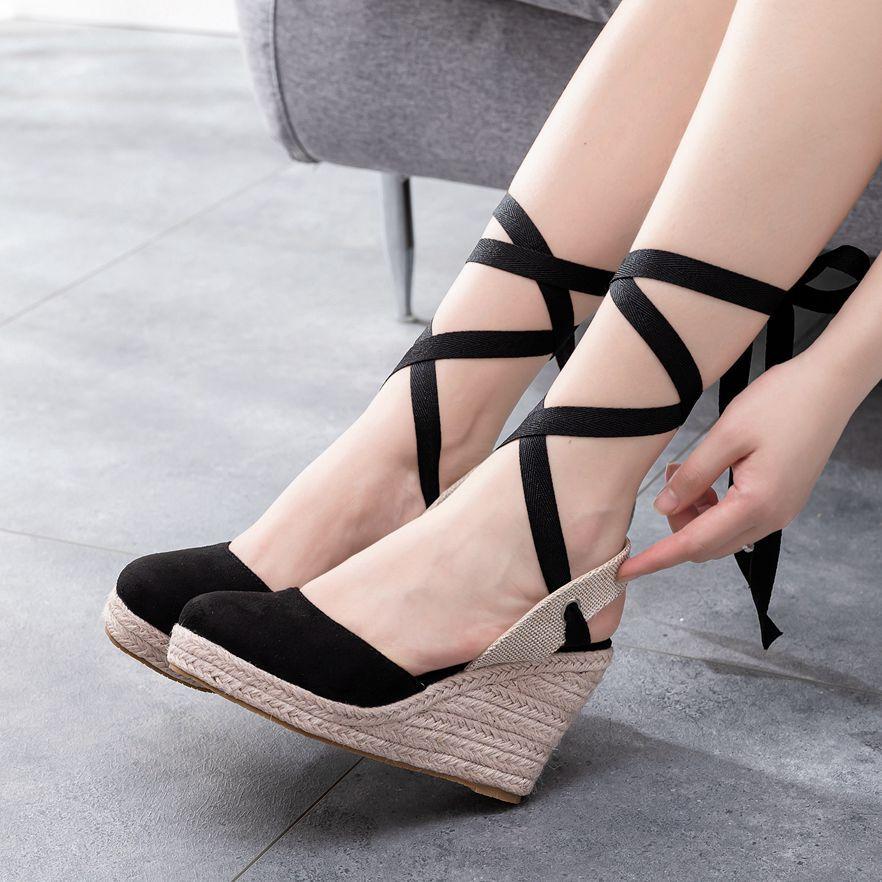 Shoes Women Summer High Heel Platform Wedges Sandals Ankle Buckle Strap Closed Toe Comfortable Casual Shoe