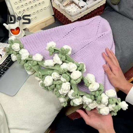 Flower Blanket Crocheting Kit Rose Bouquet Blanket DIY Kit Crochet Bouquet Throw Blanket Craft Set for Mother's Day Gift Home Sofa Couch Decor