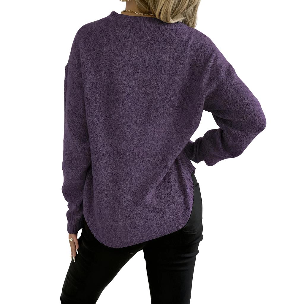 Women's Casual Round Neck Pullover Top Embroidered Lace Butterfly Sweater