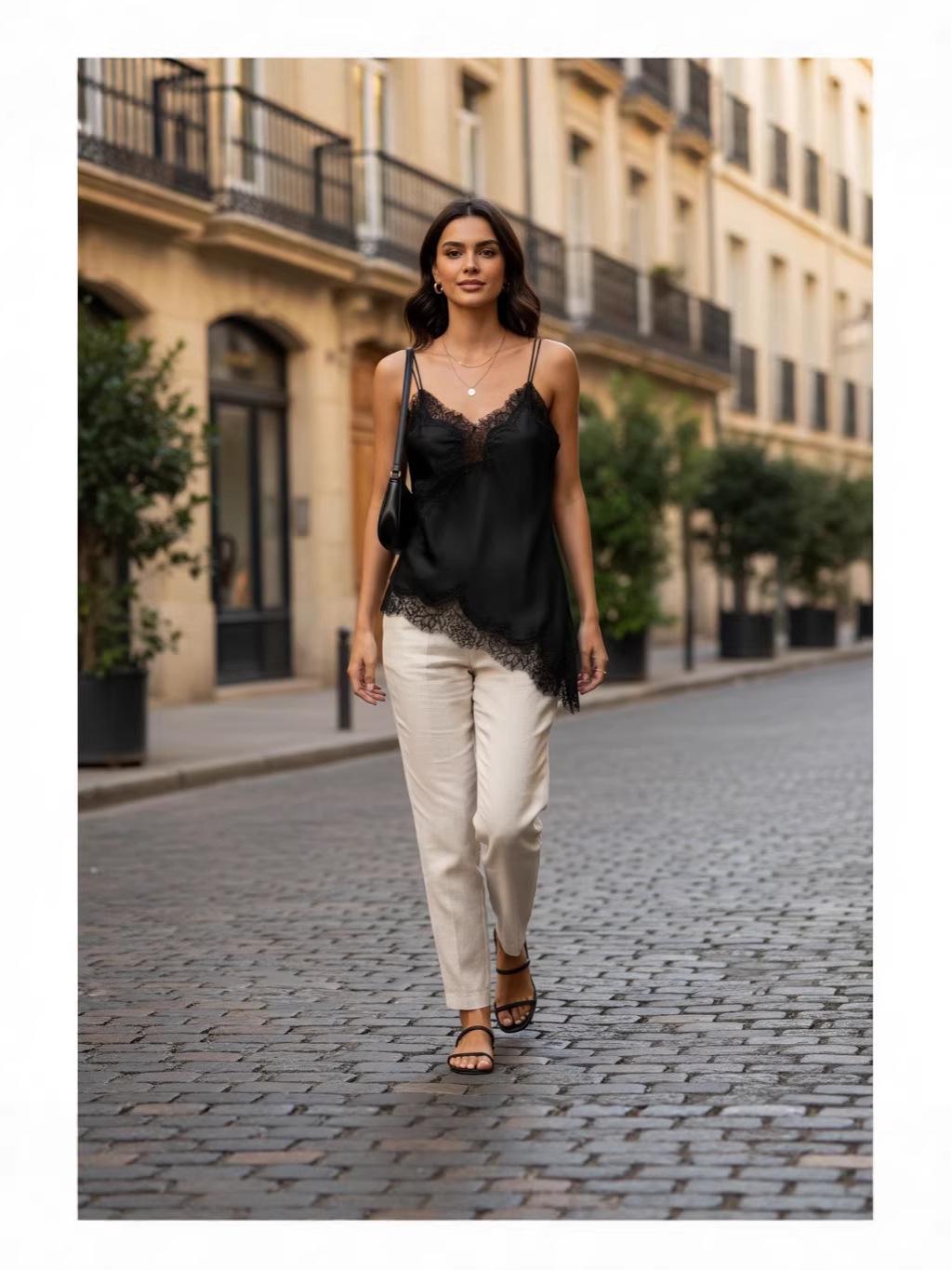 

Французское роскошное атласное кружевное платье-комбинация с V-образным вырезом Small белый