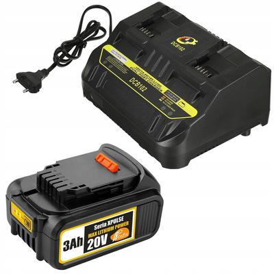 Set: Akku 20V 3,0Ah + Doppelladegerät DCB102 | Ersatz für DeWalt XR 18V / 20V Max | Für Elektrowerkzeuge | Mobiles HQ-Set