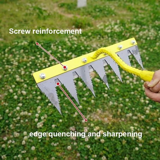 Weeding Rake with High Carbon Steel Teeth Wooden Handle Garden Weed Remover Lightweight Weeder Tool