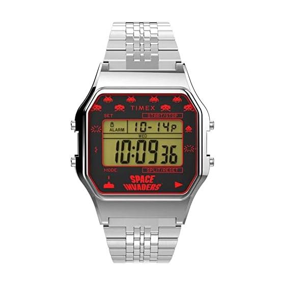 Часы Timex T80 x Space Invaders 34 мм кварцевые с ремешком из нержавеющей стали серебристые 18 (модель:TW2V30000YB)