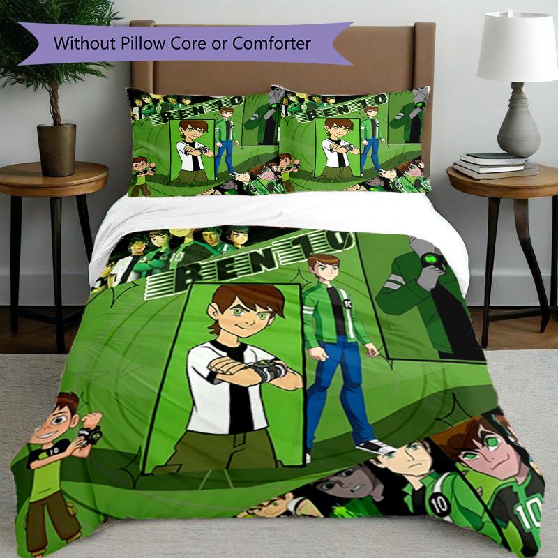 3-teiliges Bettbezug-Set (1 * Bettbezug + 2 * Kissenbezug, ohne Kern), Ben 10 Cartoon-Aufdruck Bettwäsche-Set, Schlafzimmer-Dekoration, Ganzjahres, Geburtstagsgeschenk