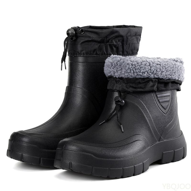 Warm cotton men's low cut rain boots are lightweight simple comfortable non slip waterproof wear-resistant men's shoes