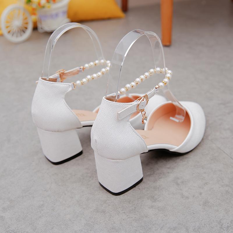 Spring and Summer with the Female Shoes Shallow Baotou Sandals Rough with 6 Cm High Heels Sandalias Femeninas
